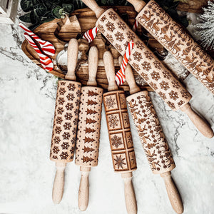 Holiday Baking Set - Embossed Rolling Pin + Cookie Cutters